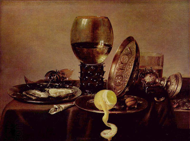 unknow artist Still life with oysters, a rummer, a lemon and a silver bowl oil painting picture